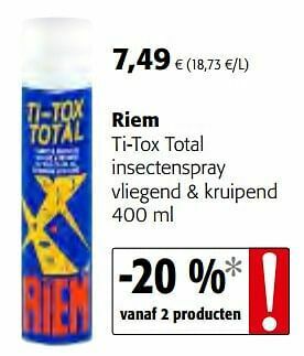 Colruyt Riem ti-tox total insectenspray vliegend + kruipend aanbieding