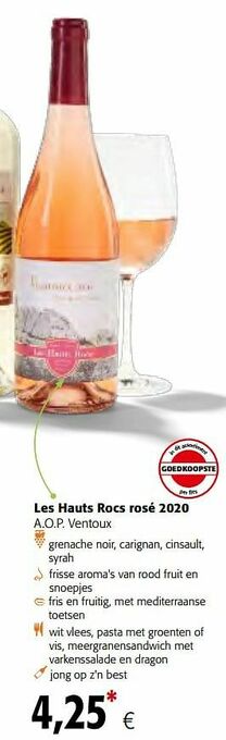 Colruyt Les hauts rocs rosé 2020 a.o.p. ventoux aanbieding