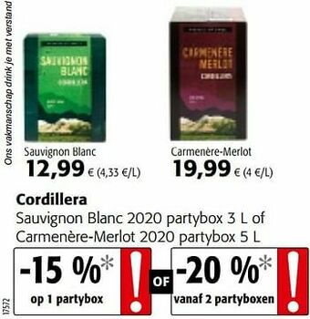 Colruyt Cordillera sauvignon blanc 2020 aanbieding