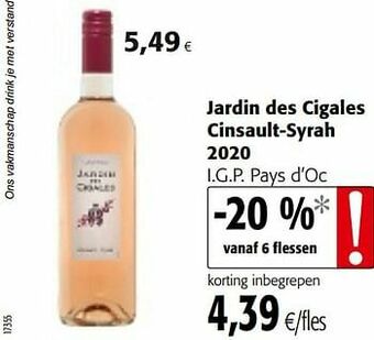 Colruyt Jardin des cigales cinsault-syrah 2020 i.g.p. pays d’oc aanbieding