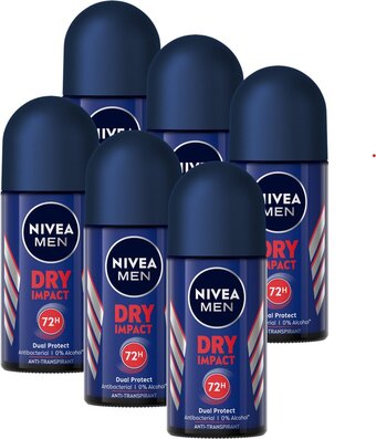 Bol.com Nivea men dry impact deodorant roller - 6 x 50 ml - voordeelverpakking aanbieding