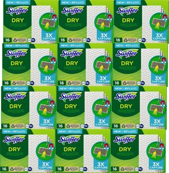 Swiffer vloerreiniger - droge vloerdoekjes - navullingen - vangt en houdt stof vast - voordeelverpakking 12 x 16 stuks