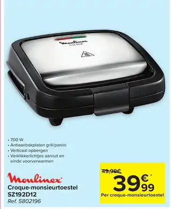 Carrefour Moulinex Croque-Monsieur Toestel SZ192D12 aanbieding