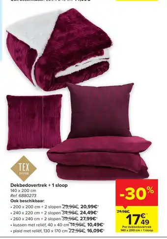 Carrefour Tex Dekbedovertrek + 1 Sloop 140 x 200cm aanbieding