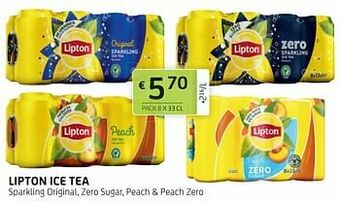 BelBev Lipton ice tea sparkling original, zero sugar, peach + peach zero aanbieding