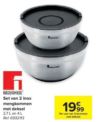 Carrefour Set van 2 inox mengkommen met deksel aanbieding