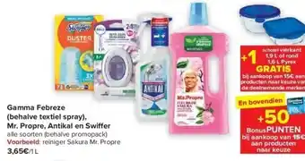 Carrefour Gamma febreze (behalve textiel spray), mr. propre, antikal en swiff er aanbieding