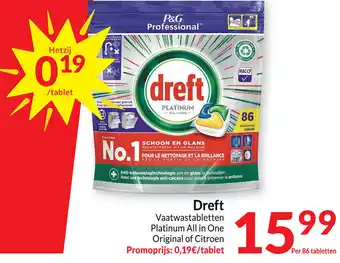 Intermarché Dreft Vaatwastabletten Platinum All in One Original of Citroen aanbieding