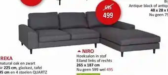 Niro hoeksalon in stof eiland links of rechts 265 x 187 cm