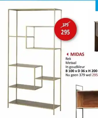 Weba Midas rek metaal in goudkleur b 100 x d 36 x h 200 cm aanbieding