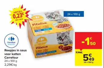 Carrefour Reepjes in saus voor katten 24 x 100 g aanbieding