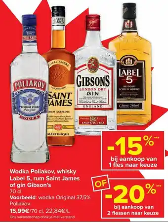 Whisky label 5, rum saint james of gin gibson's 70 cl, voorbeeld: wodka original 37,5% poliakov