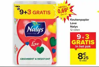 Carrefour Nalys keukenpapier love 12 rollen aanbieding