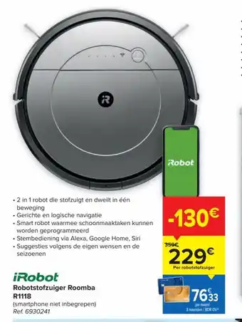 Carrefour Irobot Robotstofzuiger Roomba R1118 aanbieding