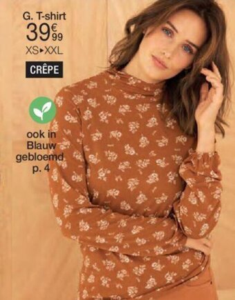 Damart Gebloemd T-Shirt in Crepe met Opstaande Kraag, Gerecycleerde Vezels aanbieding