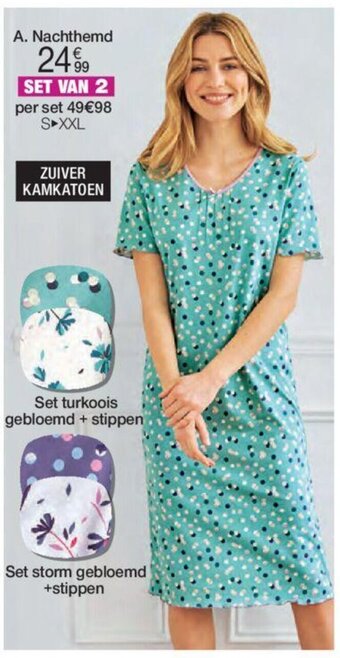 Damart Set van 2 nachthemden in jersey, zuiver kamkatoen, L. 112 cm, S tot XXL aanbieding