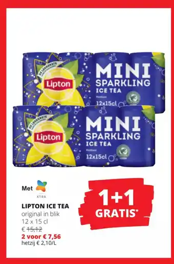 Spar Colruyt Met lipton ice tea original in blik 12 x 15cl aanbieding