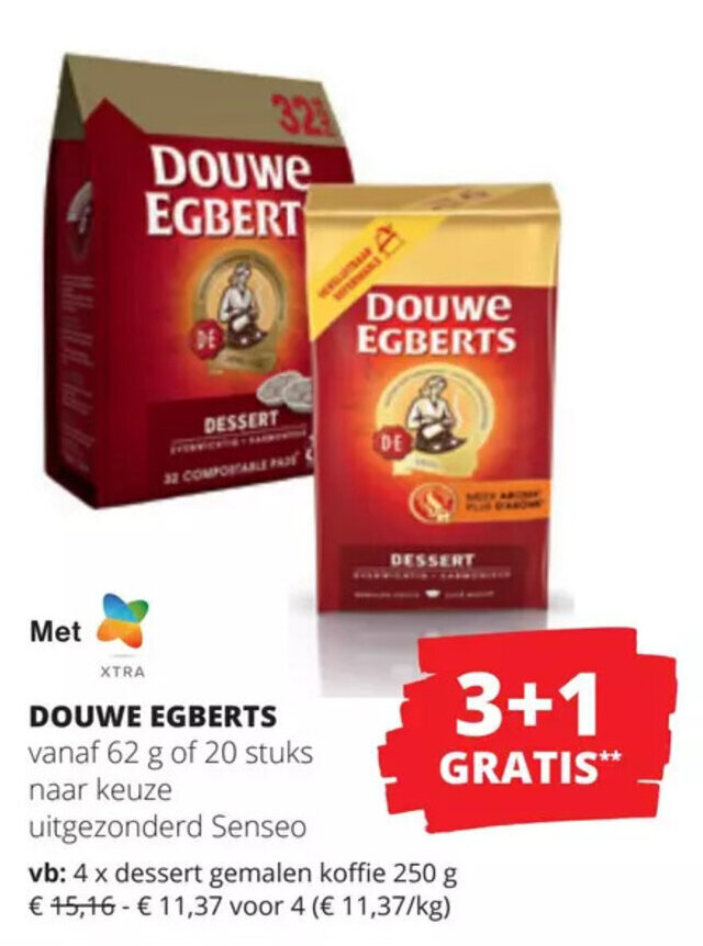 Douwe egberts vanaf 62g of 20 stuks promotie bij Spar Colruyt