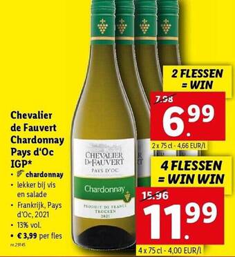 Lidl Chevalier de fauvert chardonnay pays d'oc igp aanbieding