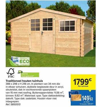 Carrefour Traditioneel houten tuinhuis aanbieding