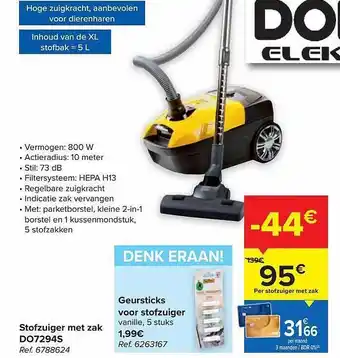 Carrefour Stofzuiger met zak, geursticks voor stofzuiger aanbieding