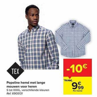 Carrefour Popeline hemd met lange mouwen voor heren aanbieding