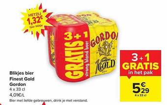 Carrefour Blikjes bier finest gold gordon aanbieding