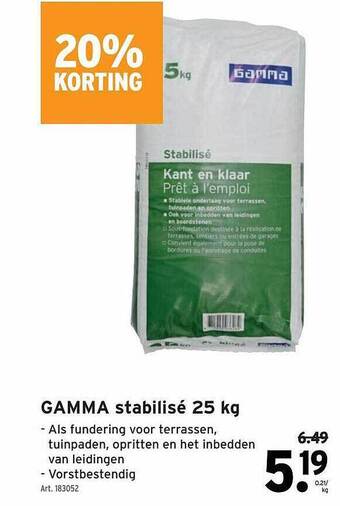 GAMMA Gamma stabilise 25 kg aanbieding