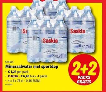 Lidl Saskia mineraalwater met sportdop aanbieding