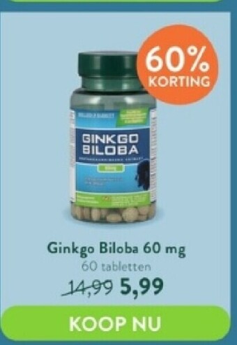Holland & Barrett Ginkgo biloba 60 mg 60 tabletten aanbieding