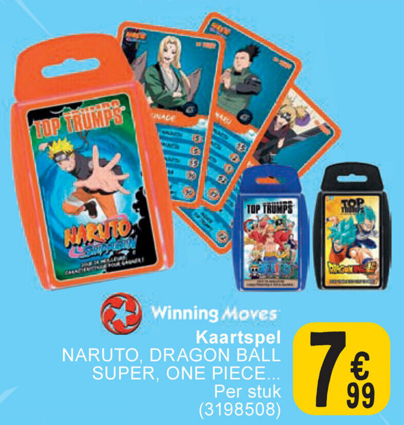 Winning Moves kaartspel naruto, dragon ball super, one piece per stuk