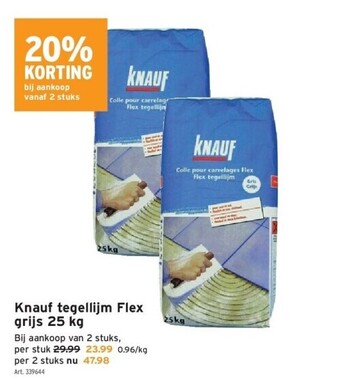 GAMMA Knauf tegellijm flex grijs 25 kg aanbieding