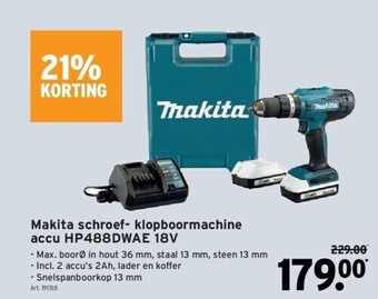 GAMMA Makita schroef- klopboormachine accu hp488dwae 18v aanbieding