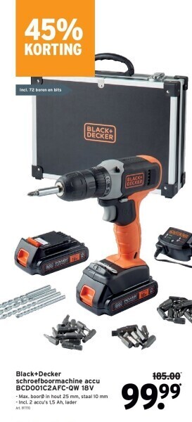 GAMMA Black+decker schroefboormachine accu bcd001c2afc-qw 18v aanbieding