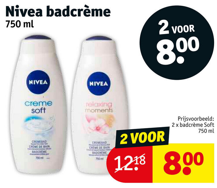 Nivea badcreme 750 ml promotie bij Kruidvat