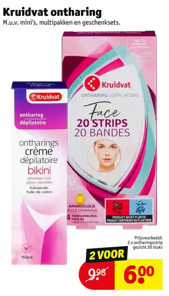 Kruidvat Ontharing, prijsvoorbeeld: 2 x ontharingsstrip gezicht 20 stuks aanbieding