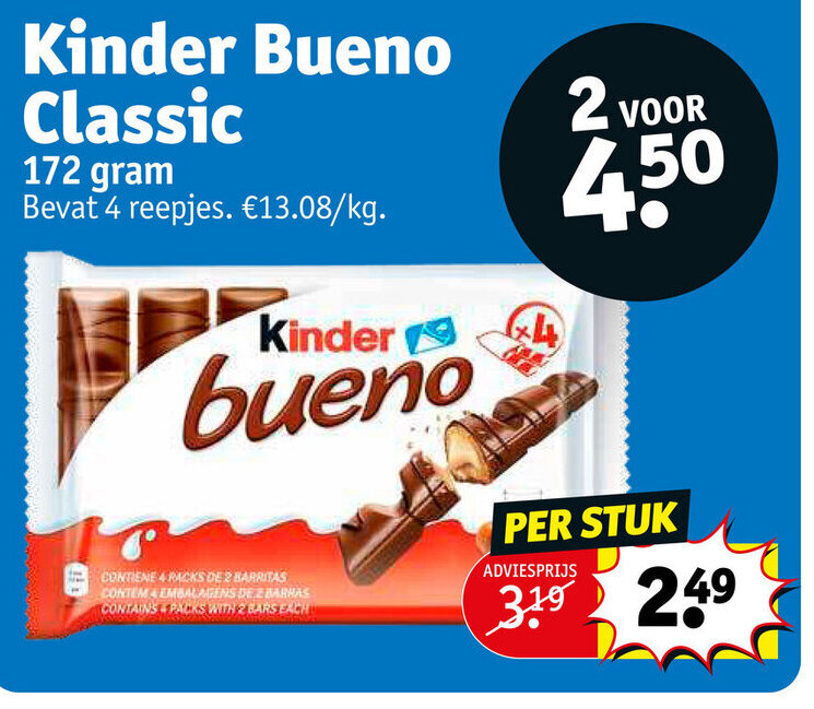 Kinder bueno classic 172 gram per stuk promotie bij Kruidvat Kinder bueno classic 172 gram per stuk promotie bij Kruidvat