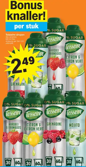 Albert Heijn Teisseire siropen 0.6 liter per stuk aanbieding