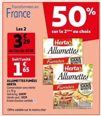 Auchan Herta Allumettes fumees 2 x 75g aanbieding
