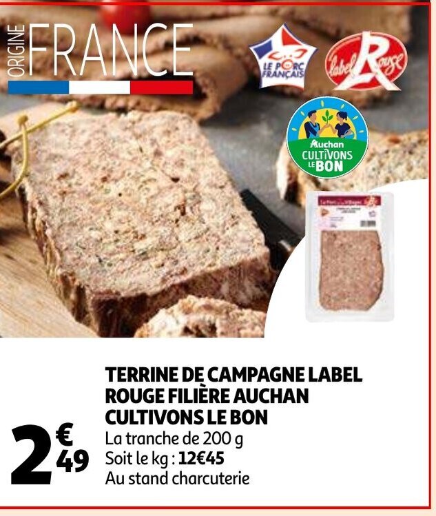 Terrine de campagne label rouge filiere auchan cultivons le bon 200g