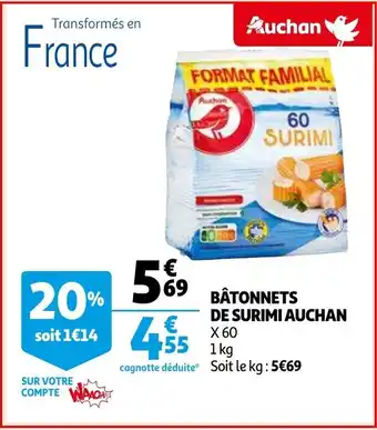 Auchan Batonnets de surimi auchan x60 1kg aanbieding