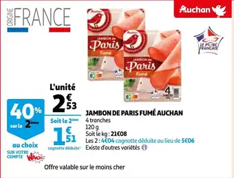 Auchan Jambon de paris fume auchan 4 tranches 120g aanbieding