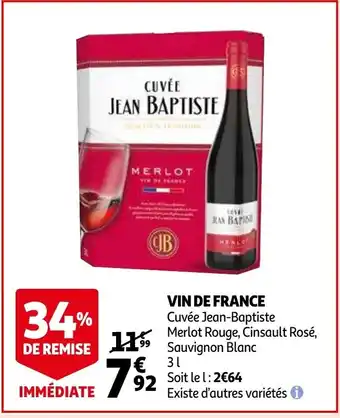 Auchan Cuvee jean-baptiste vin de france merlot rouge 3L aanbieding