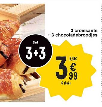 Cora 3 croissants + 3 chocoladebroodjes aanbieding