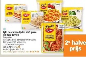 Albert Heijn Iglo pastamaaltijden 450 gram en mini-ravioli aanbieding