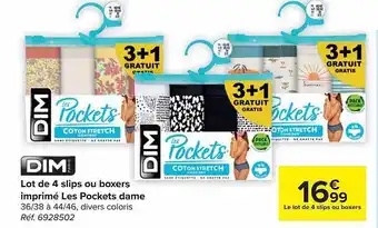 Carrefour Market Lot de 4 slips ou boxers imprimé les pockets dame dim paris aanbieding