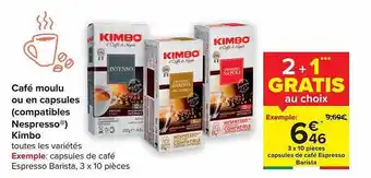 Carrefour Market Café moulu ou en capsules kimbo aanbieding