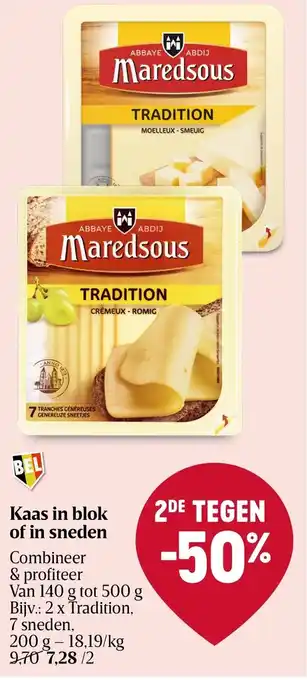 Delhaize Kaas in blok of in sneden 2 x tradition 7 sneden aanbieding
