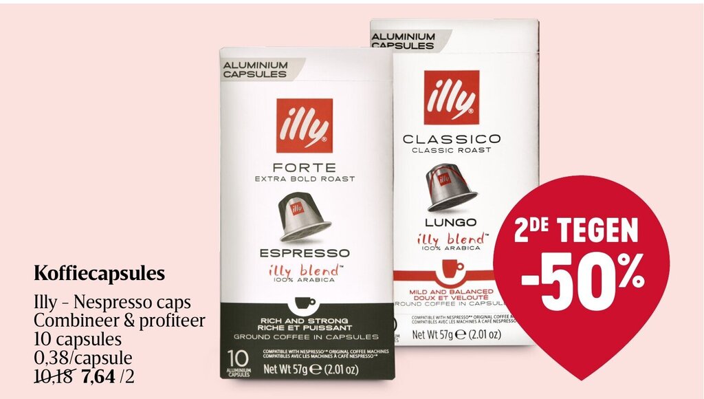 Illy nespresso caps koffiecapsules 10 capsules promotie bij Delhaize