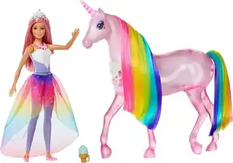 Bol.com Barbie dreamtopia eenhoorn en pop met licht en geluid aanbieding